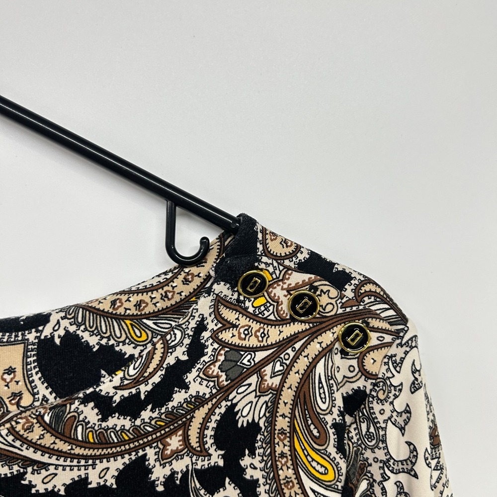 Paisley Medallion‎ Knit Top L Black Cream Scarf Print Boho Old Money Equestrian - Picture 5 of 9